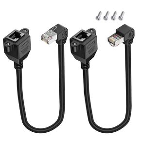 RJ45 Male to Female Screw Panel Mount Cat5e Ethernet LAN Network Extension Cable Short 90 Degree Network Cable for Router Modem Smart TV PC Computer Laptop 30CM