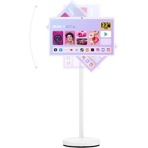 22 Inch Portable Smart Screen On Wheels, 1080P Touchscreen Display, Rolling TV with 13MP HD Build-in Camera, Android 13 OS,10W Stereo Speakers, Built-in Battery(6-8H),Remote Control, 6+128GB Storage