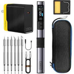FNIRSI HS-02A 100W Portable Soldering Iron Kit, 212-842℉, Pre-set 3 Groups Temperature, 6 F245 Soldering Tips, Smart Digital Soldering Iron Pen Tool for Electronics Precision Repair