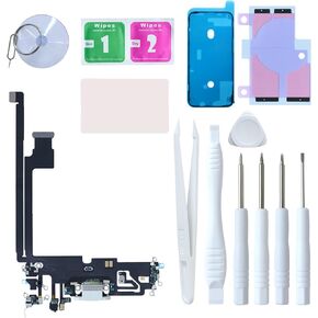 for iPhone 12 Pro Max Charging Port Replacement, Dock Connector & Microphone Assembly with Repair Tools for iPhone 12 Pro Max 6.7 Inch All Carriers (Silver)