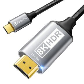 Reborn USB C to HDMI 2.1 Cable [8K@60Hz,4K@144Hz,2K@240Hz] 6FT Type C to HDMI 8K Cord Support 48Gbps/HDCP2.3/HDR [Thunderbolt 3/4 Compatible] for MacBook, iPad Pro, XPS,S22,iPhone 15 Series