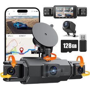 360°Dash Cam,Vital Dash Cam 4 Channel Front and Rear Inside 1080P*4 Car Dash Camera for Cars,Car Dash cam Built-in GPS WiFi Night Vision,Loop Recording,24H Parking Mode, Free 128GB Card