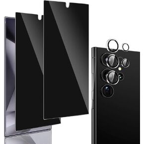 Compatible for Samsung Galaxy S25 Ultra Privacy Screen Protector Tempered Glass 2pcs with 1 Clear Camera Lens Protector Support Fingerprint ID Anti-Spy Screen Cover for S25 Ultra