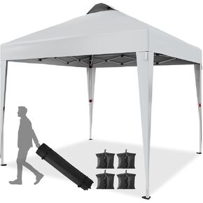 10x10 Pop Up Canopy Tent, Silver Coated Tarp Beach Tent with Portable Roller Bag and 4 Sandbags, Waterproof Sun Shelter Gazebo for Outdoor Party, Camping, Commercial Events, Gray