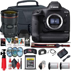 Canon EOS-1D X Mark III DSLR Camera (Body Only) (3829C002) + Canon EF 24-70mm Lens + 128GB CFexpress Card + LP-E19 Battery + Case + Filter Kit + Corel Photo Software + Flex Tripod + More (Renewed)