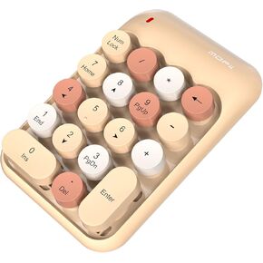 Wireless Number Pads, Cute Colorful Numeric Keypad Numpad Portable 2.4 GHz Financial Accounting Number Keyboard Extensions, 18 Key Number Numpad for Laptop Desktop, PC (Cream Colorful)
