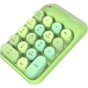 Wireless Number Pads, Cute Colorful Numeric Keypad Numpad Portable 2.4 GHz Financial Accounting Number Keyboard Extensions, 18 Key Number Numpad for Laptop Desktop, PC (Green Colorful)