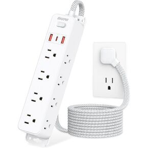 Surge Protector Power Strip with 12 Outlets and 3 USB Ports (1 USB C), 5 Ft Flat Plug Extension Cord, Wall Mount Outlet Extender, 1700 Joules, Desk Charging Station for Home Office Dorm, White