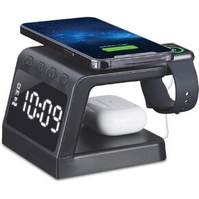 Timex Alarm Clock with Fast Wireless Charging Station for iPhone and AirPods - Black (TWW30B)