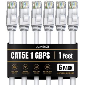 Cat 5e Ethernet Cable 3 FT in Grey 6 Pack 1 Gbps Speed Network Short Round Rj45 Outdoor Indoor Direct Burial Bare Copper LAN Patch Cable for Router Gaming PS5 XBOX Printer Computer CCTV Switch