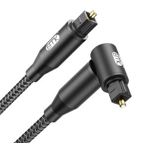 EMK 90 Degree Optical Audio Cable Right Angle Nylon Braided Optical Cable 360 Degree Rotatable Digital Optic Toslink Cable for Sound Bar, TV, Home Theater (4 Feet/1.2M, 90 Degree Optical, Black)