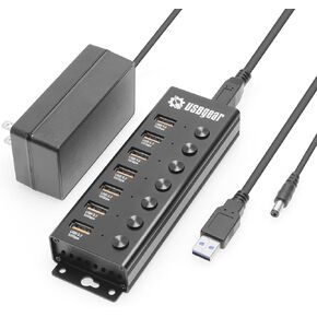 7-Port USB 3.2 Gen 2 Hub - 10Gbps, Individual Power Switches, and Mountable Design for Workspaces & Labs