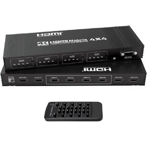 4x4 HDMI 4K Matrix Switch/Splitter, Tendak 4K@30Hz 4 in 4 Out HDMI Video Matrix, HDMI Switcher Splitter with 3 Control Mode, Supports RS232 Control, EDID, 3D, HDCP 1.4