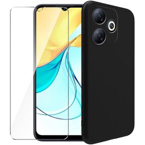 Case for ZTE Axon 50 Lite + Glass Screen Protector Tempered Film - Transparent Silicone Soft Flexible Bumper Shockproof TPU Protective Cover Shell for ZTE Axon 50 Lite (Black)