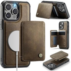 Compatible with Magsafe for iPhone 16 Pro Wallet Case Magnetic Card Holder, RFID Blocking 2 in 1 Detachable Kickstand Shockproof Case for Women Men, Black