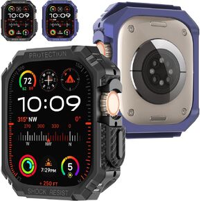 Suoman 2-Pack for Apple Watch Ultra/Ultra 2 49mm Screen Protector Case, [No glass] [Carbon Fiber] Hollow Edge Protection TPU Bumper Protective Cover -Black+Blue