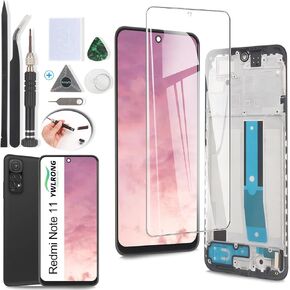 Screen for Xiaomi Redmi Note 11 Screen Replacement for Redmi Note 11 /2201117TG/2201117TI/2201117TY/2201117TL LCD Display Touch Screen Digitizer Assembly with Tools(Black with Frame)