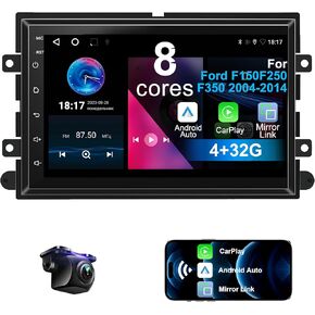 8 Core 4+32G Car Radio for Ford F150/F250/F350 2004-2014 with Wireless Car-Play Android Auto,7" IPS Car Stereo Upgrade Dash Kit with Backup Camera,AM/FM/RDS/DSP/SWC