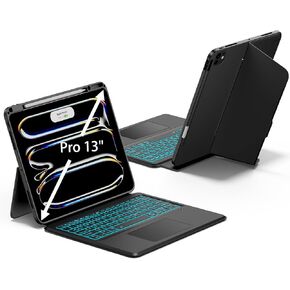 JUQITECH iPad Pro 13 Inch Case with Keyboard M4 2024, iPad Pro 13 Keyboard Case Wireless Backlight Multi-Touch Trackpad Keyboard Magnetic Portrait Kickstand Detachable Soft Case with Pencil Holder