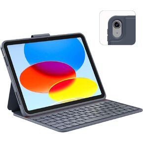 Case with Keyboard Compatible for iPad 10th Generation: Bluetooth Wireless Magnetic Stand Rechargeable Keyboard with Pencil Holder (Grey)