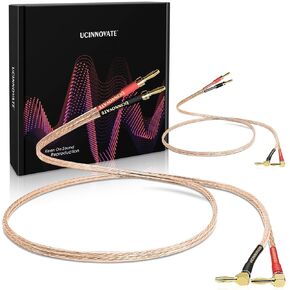 UCINNOVATE 2 Pack 13 AWG Speaker Cable with Banana Plugs, 2X 2m HiFi Speaker Wire with 4mm Gold-Plated Right Angle Banana Plugs, Solid Audio Cable Speaker Cord for Audiophile Home Theater