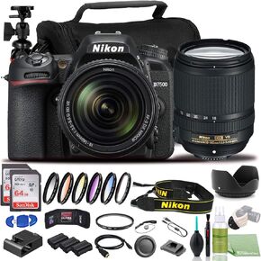Nikon D7500 DSLR Camera - Bundle - with 18-140mm Lens (1582) + Color 6pcs Filter Set + 2X EN-EL15 Battery + 2X 64GB Cards + Case + Memory Card Wallet + 12 Inch Flexible Tripod + More
