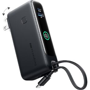 INIU 3-in-1 Portable Charger, Small 10000mah Power Bank with Built-in USB C Cable and Foldable AC Plug, 30W PD Fast Charging Battery Pack, Travel Charger for iPhone 16 15, iPad, Samsung, Google etc