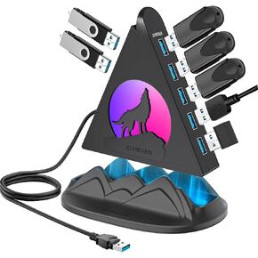 USB Hub 3.0, 7-Port USB Hub with RGB Night Light and Base, Vertical USB Hub Splitter for Desktop,Laptop, MacBook, Xbox, PS4/5, Game Console, Flash Drive, XPS, PC, Printer, Camera, Keyboard