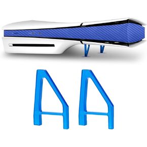 Replacement Stand & Console Center Skin for PS5 Slim - Middle Strip Protection Film, Durable Scratch Resistant, Cooling Feet, Horizontal Placement Holder (Blue Stand/Blue Carbon Fiber Sticker)
