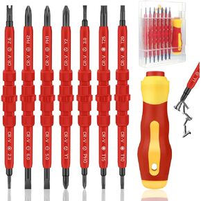 7 In 1 Insulated Screwdriver Set Multifunctional Interchangeable Removable Two Way Magnetic Precision Electrician Chrome Vanadium Screwdrivers Tools with Ergonomic Handle for Household Repair