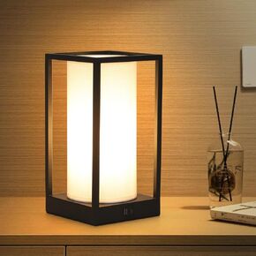 Touch Small Table Lamp for Bedroom,Square Boho Desk Lamp for Nightstand with Fabric Linen Shade,3-Way Dimmable Reading Bedside Table Lamp with USB Charging Port for Living Room,Office