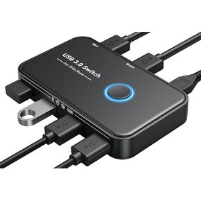 USB 3.0 Switch, 2 Computer Sharing 4 USB Devices KVM Switcher with 2 USB Cables, 1 Micro USB Power Cable