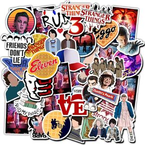 50 Pcs Stranger Thing Stickers Pack, Waterproof Vinyl US TV Stickers for Water Bottle, Laptop, Skateboard, Helmet, Car Decals, Perfect Stickers for Kids,Teens, Adults