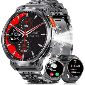 Military Smart Watches for Men with Bluetooth Call, 1.85" HD Screen Waterproof smartwatch with Flashlight, 114 Sport Modes, 730mAh Heart Rate/SpO2/Sleep Monitor Fitness Tracker for iOS Android