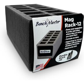 BenchMaster .45 Caliber Double Stack Magazine Rack, Holds up to 12 Magazines, Mag Organizer, Gun Rack & Safe Storage Accessories, 4.35″ x 12.70″ x 4.9″, Made in USA, Black, (BMWRDS45MR12)