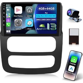 [4G+64G] Car Radio for Dodge Ram 1500 2500 3500 2002 2003 2004 2005, 9 inch Android Touch Screen Ram Stereo, 32 EQ Audio/1280 * 720 Screen/Carplay/Android Auto/SWC/Bluetooth/WiFi