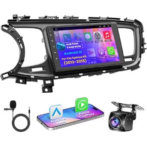 4G+64G Car Stereo for KIA Optima K5 2013 2014 2015, 9 Inch Android 13 Touch Screen Optima Radio with Wireless CarPlay, Android Auto, GPS Navi, 5G WiFi, Bluetooth 5.2, HD Rear Camera, SWC,FM Radio
