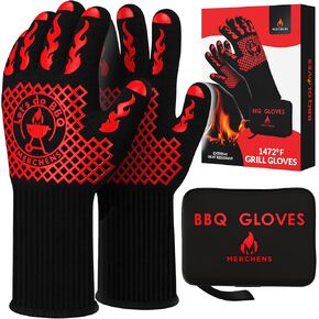 Pro-Series BBQ Gloves - Heat Resistant Grill, Grilling, and Oven Gloves for Culinary Experts - Extreme Fireproof Protection, Silicone Grip, Extra Long Mitts - Indoor & Outdoor - with Protective case