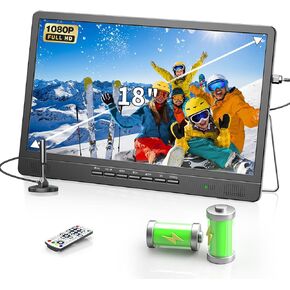 NORTHING 18" Portable TV with Remote, 1080P Small Portable TV with 7000mAh Rechargeable Battery,Battery Operated TV for Camping RV Patio Kitchen Living Room Bedroom Power Outage