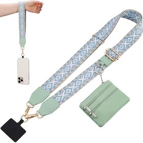 Tomorotec Phone Strap with Zippered Pouch, Compatible with Full-Cover Phone Cases, Adjustable Crossbody, Wristband or Wallet Strap, Detachable Multifunctional Bag for Cards, Keys, Lipsticks and More