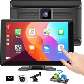 Carplay Screen for Car,10.1 inch Portable Wireless Car Stereo Touchscreen for Apple Carplay&Android Auto With 4K Dash Cam/HD Backup Camera/GPS Navigation/Mirror Link/siri/BT/AUX/Car Audio Receivers