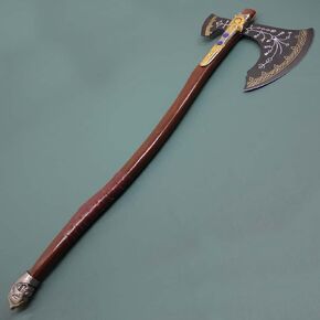 Handmade God of War Karatos Axe Replica Cosplay Armour Costume Weapon War Axe Prop 440 Treated Steel Edge Carved Wooden Handle for Better Grasp