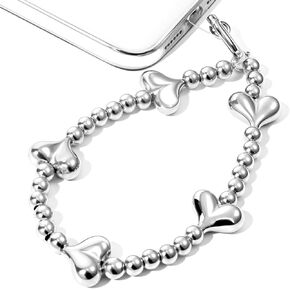 Lusofie Phone Charm Phone Wrist Strap With Tether Tab, Silver Love Pearl Beaded Wrist Strap For Phone Case, Detachable Cell Phone Lanyard Wrist Strap, Anti-Drop Cute Phone Strap Wrist