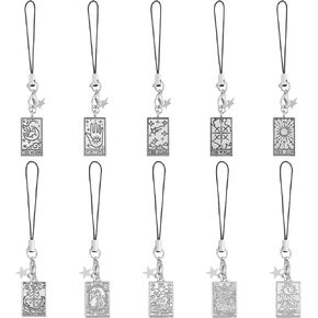 GLOBLELAND 10Pcs Rectangle Tarot Themed Cell Phone Charms for Mobile Phone Strap Hanging Pendants Backpack Charms Decor for Jewelry Making Phone Wallet Keychain Pendant Accessories