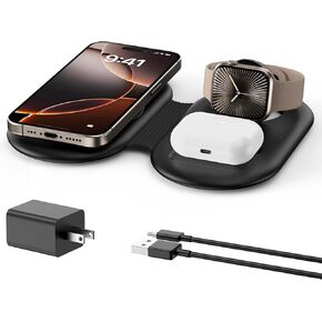 Foldable Travel Charger for Apple Device, 3-in-1 Wireless Magnetic Charging Station/Pad Compatible for Apple 16/15/14/13/12 Series, Compatible for Apple Watch S1-9/Ultra/AirPods3/Pro/2