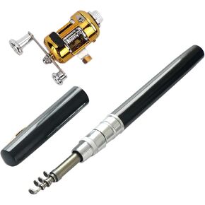 Pwshymi Travel Fishing Rod and Reel Combo Set,Portable Pen Fishing Rod Mini Fishing Pole Rod Pocket Fishing Rod Fishing Pole with Reel Wheel for Saltwater Freshwater (Black) Ca?a