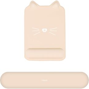 MOSISO Wrist Rest Support for Mouse Pad&Keyboard Set, Cute Cat Ear Shape Ergonomic Mousepad Non-Slip Base Home/Office Pain Relief&Easy Typing Pad with Neoprene Cloth & Raised Memory Foam, Pink