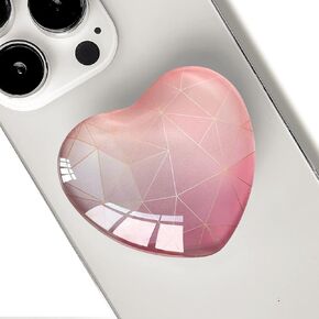 Expandiing Moblile Cell Phone Grip Heart Shape Glass Holder for Smartphones, Cellphone Collapsible Stand（ Pink Geometric