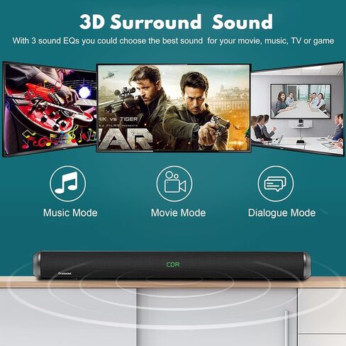 Wohome Soundbar for TV - 28-Inch Sound Bar with HDMI-ARC, Bluetooth, LED Display, Optical, USB, and AUX Inputs - 80W, 4 Speakers, Surround Sound Home Theater System in Saudi Arabia