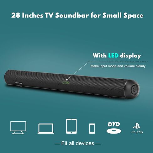 Wohome Soundbar for TV - 28-Inch Sound Bar with HDMI-ARC, Bluetooth, LED Display, Optical, USB, and AUX Inputs - 80W, 4 Speakers, Surround Sound Home Theater System in Saudi Arabia